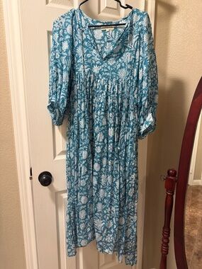 Daughters of India Teal Floral Boho Maxi Dress